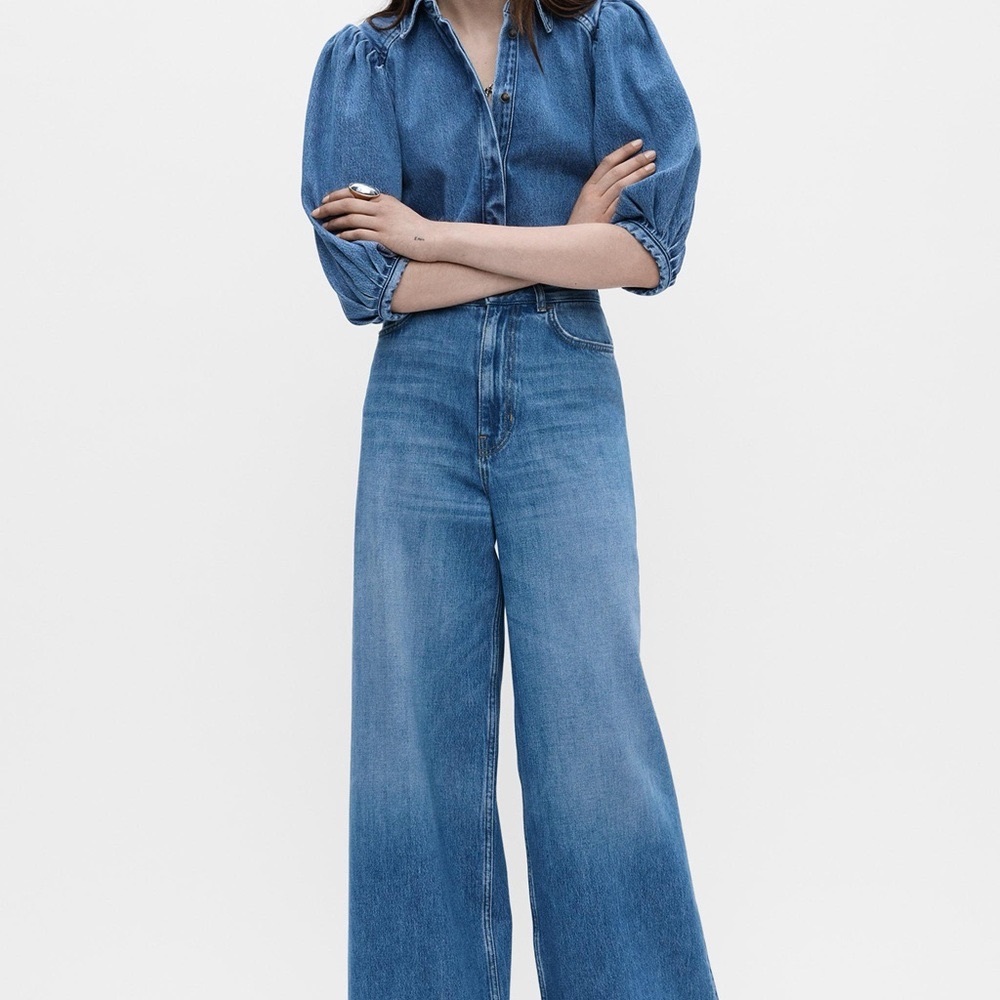 Zara Blue Flare Wide-Leg Jeans